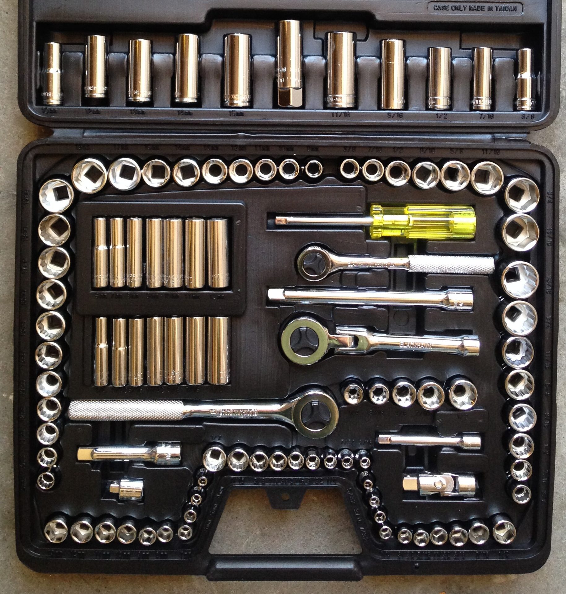 Socket wrench set in its case